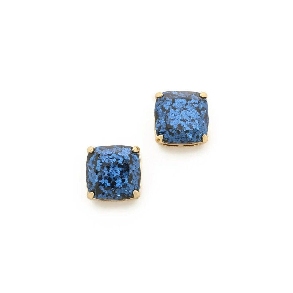 Kate Spade New York Navy Blue Glitter Brass Small Square Stud Earrings